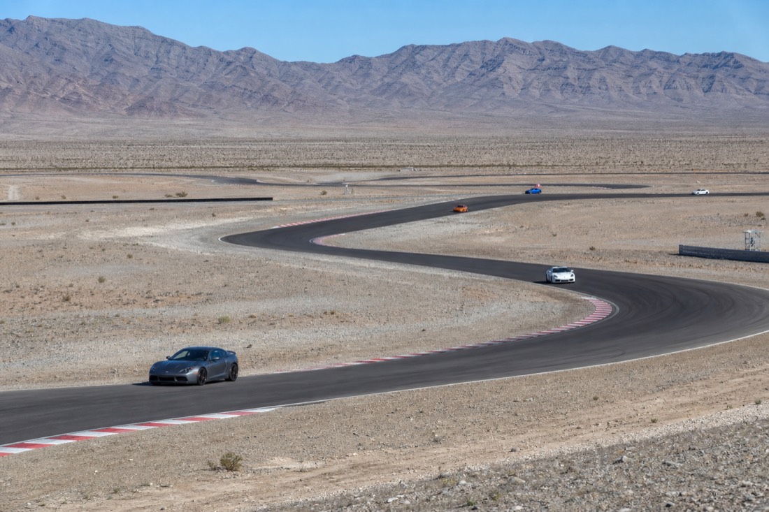 Aerial view of a desert road-course racetrack near Las Vegas